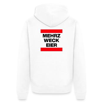 Mehrzweckeier MRZ LCK EIER, Humor, MÄRZ LECK EIER  - Unisex Premium Bio Zip Hoodie - Weiß - Hinten - Thijin (182cm)