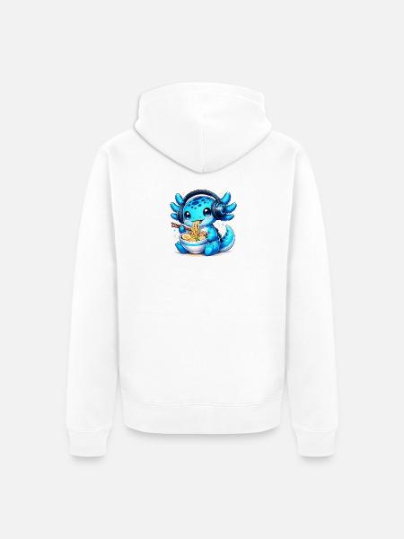 Kawaii Axolotl with Headphones and Ramen Gaming - Unisex Premium Organic Zip Hoodie - white