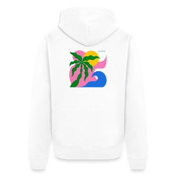 Abstract Palm Tree & Sun: Summer Design - Unisex Premium Organic Zip Hoodie - white - Back - Thijin (182cm)