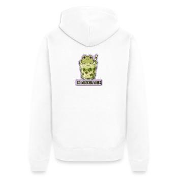 So Matcha Vibes Cute Frog Kawaii Drink  - Unisex Premium Organic Zip Hoodie - white - Back - Thijin (182cm)