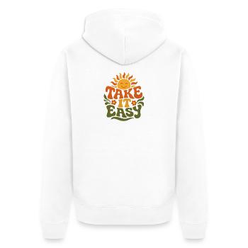 Take It Easy – Retro 70s Groovy Statement Design - Unisex Premium Organic Zip Hoodie - white - Back - Thijin (182cm)