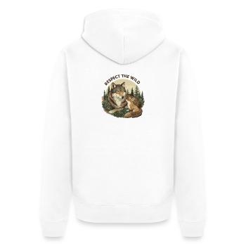 Respect The Wild Wolf & Fox Nature - Unisex Premium Organic Zip Hoodie - white - Back - Thijin (182cm)
