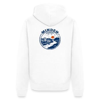 Vintage Minden Germany Circular Skyline Stamp - Unisex Premium Organic Zip Hoodie - white - Back - Thijin (182cm)