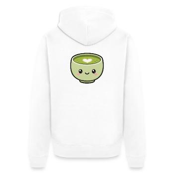 Tasse de thé matcha Kawaii avec cœur - Veste à capuche bio Premium Unisexe - blanc - Dos - Thijin (182cm)