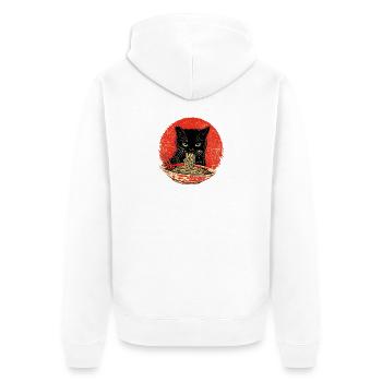 Cat Vintage – Black Cat with Noodles Japan - Unisex Premium Organic Zip Hoodie - white - Back - Thijin (182cm)