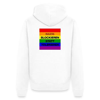 NAZIS BLOCKIEREN STATT TOLERIEREN, NO NZS, NO AFD - Unisex Premium Bio Zip Hoodie - Weiß - Hinten - Thijin (182cm)