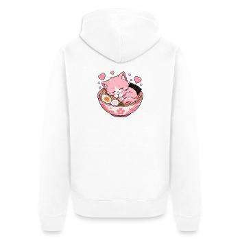 Pink Cat in Ramen Noodle Dream - Unisex Premium Organic Zip Hoodie - white - Back - Thijin (182cm)