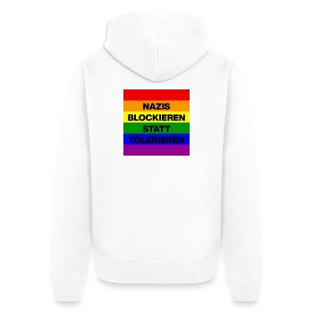 NAZIS BLOCKIEREN STATT TOLERIEREN, LGBTQ COMUNITY - Unisex Premium Bio Zip Hoodie - Weiß - Hinten - Thijin (182cm)