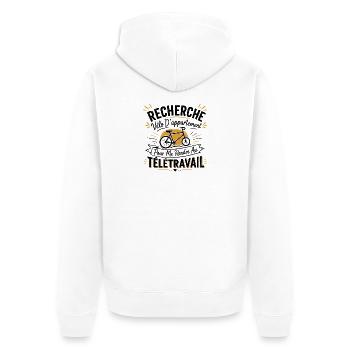 Télétravail, travail humour, humour de bureau - Veste à capuche bio Premium Unisexe - blanc - Dos - Thijin (182cm)