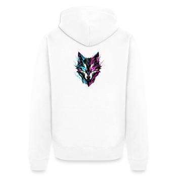 Wolfskopf neonfarben - Unisex Premium Bio Zip Hoodie - Weiß - Hinten - Thijin (182cm)