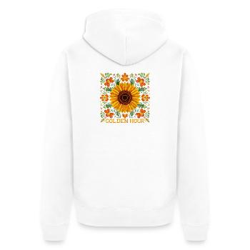 Motif de tournesol – Motif floral « Golden Hour » - Veste à capuche bio Premium Unisexe - blanc - Dos - Thijin (182cm)