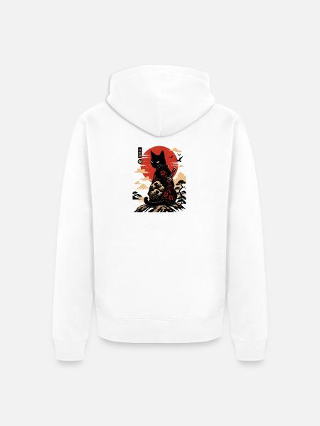 Katzen-Samurai am Sonnenuntergang - Unisex Premium Bio Zip Hoodie - Weiß