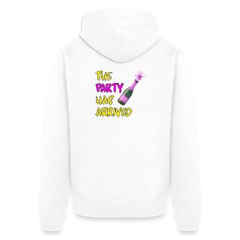 THE PARTY HAS ARRIVED, KANN LOS GEHEN MAUS - Unisex Premium Bio Zip Hoodie - Weiß - Hinten - Thijin (182cm)