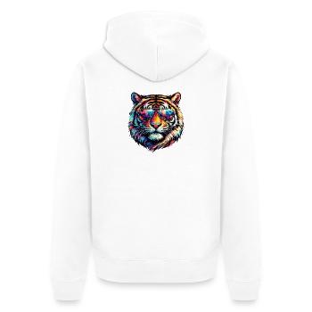 Psychedelischer Tiger mit Sonnenbrille - Unisex Premium Bio Zip Hoodie - Weiß - Hinten - Thijin (182cm)
