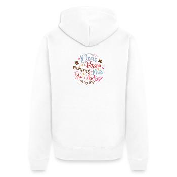 À la personne derrière moi À la personne derrière moi À la personne derrière moi - Veste à capuche bio Premium Unisexe - blanc - Dos - Thijin (182cm)