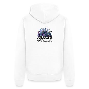 Je me réveille dans le futur - Neon Cyberpunk City - Veste à capuche bio Premium Unisexe - blanc - Dos - Thijin (182cm)