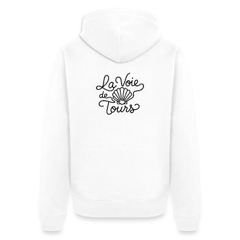 La Voie de Tours – Saint-Jacques Compostelle - Veste à capuche bio Premium Unisexe - blanc - Dos - Thijin (182cm)