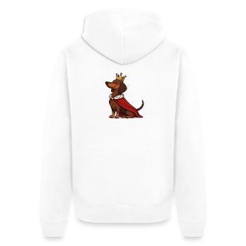 Stolzer Dackel mit Krone – Royal Dog - Unisex Premium Bio Zip Hoodie - Weiß - Hinten - Thijin (182cm)
