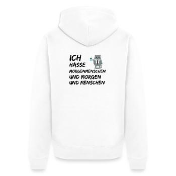 ICH HASSE MORGENMENSCHEN UND MORGEN UND MENSCHEN - Unisex Premium Bio Zip Hoodie - Weiß - Hinten - Thijin (182cm)
