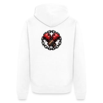 Kettenherz Boxhandschuhe - Unisex Premium Bio Zip Hoodie - Weiß - Hinten - Thijin (182cm)