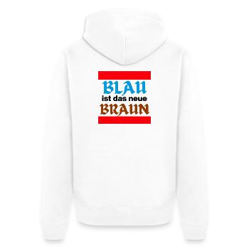 BLAU IST DAS NEUE BRAUN, NO AFD, NIE WIEDER, JETZT - Unisex Premium Bio Zip Hoodie - Weiß - Hinten - Thijin (182cm)