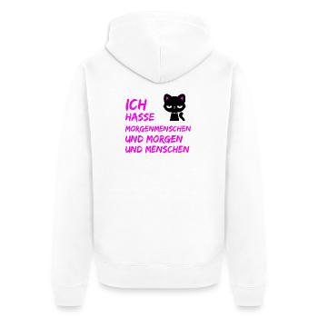 ICH HASSE MORGENMENSCHEN UND MORGEN UND MENSCHEN - Unisex Premium Bio Zip Hoodie - Weiß - Hinten - Thijin (182cm)
