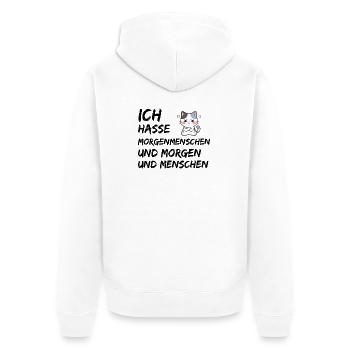 ICH HASSE MORGENMENSCHEN UND MORGEN UND MENSCHEN - Unisex Premium Bio Zip Hoodie - Weiß - Hinten - Thijin (182cm)