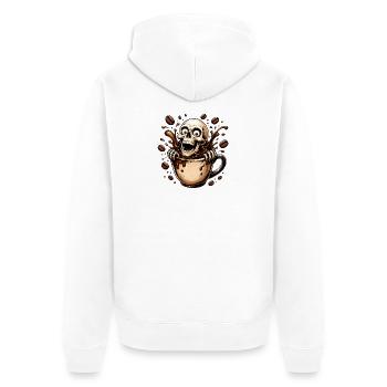 Kaffeetotenkopf im Becher - Unisex Premium Bio Zip Hoodie - Weiß - Hinten - Thijin (182cm)