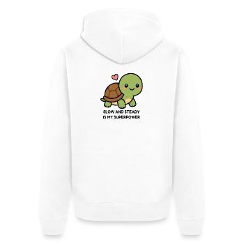 Langsam und stetig ist meine Superkraft, süße Kawaii-Turtl - Unisex Premium Bio Zip Hoodie - Weiß - Hinten - Thijin (182cm)