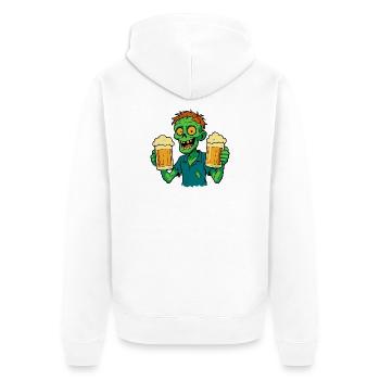 Glücklicher Zombie mit Bier - Unisex Premium Bio Zip Hoodie - Weiß - Hinten - Thijin (182cm)