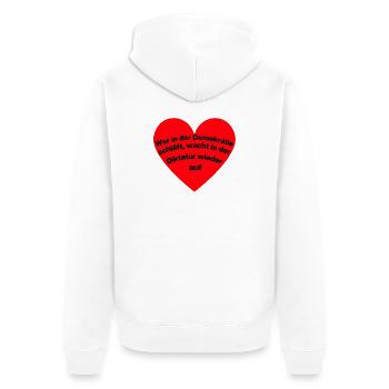 WER I D DEMOKRATIE SCHLÄFT, WACHT IN DIKTATUR AUF - Unisex Premium Bio Zip Hoodie - Weiß - Hinten - Thijin (182cm)