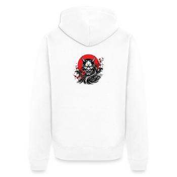 ONI MASK - Unisex Premium Bio Zip Hoodie - Weiß - Hinten - Thijin (182cm)