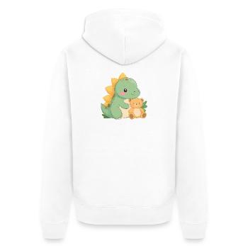 Petit Dino Vert avec Nounours – De mignons amis - Veste à capuche bio Premium Unisexe - blanc - Dos - Thijin (182cm)