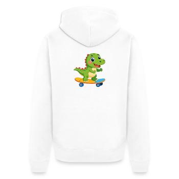Little Green Dino on Skateboard – Skater Fun - Unisex Premium Organic Zip Hoodie - white - Back - Thijin (182cm)