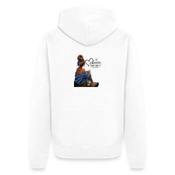 Choose Happiness: Cozy Blue Moment - Unisex Premium Bio Zip Hoodie - Weiß - Hinten - Thijin (182cm)