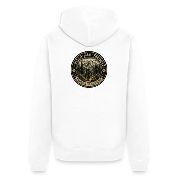Wald. Weg. Freiheit. – Draußen ist mein Reich - Unisex Premium Bio Zip Hoodie - Weiß - Hinten - Thijin (182cm)