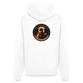 Drachenblut – Mut kennt keine Angst - Unisex Premium Bio Zip Hoodie - Weiß - Hinten - Thijin (182cm)