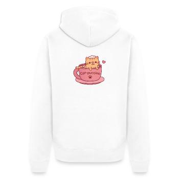 Katzen-Puccino Süße getigerte Katze in Kaffeetasse - Unisex Premium Bio Zip Hoodie - Weiß - Hinten - Thijin (182cm)