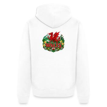 Welsh Dragon Crest Blumenerbe - Unisex Premium Bio Zip Hoodie - Weiß - Hinten - Thijin (182cm)