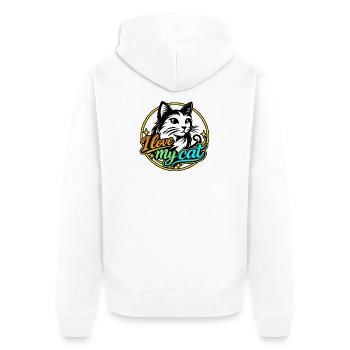 I Love My Cat Neon – Katzendesign-Damenkleidung - Unisex Premium Bio Zip Hoodie - Weiß - Hinten - Thijin (182cm)