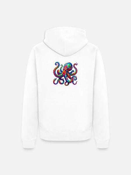 Lebhafter Neon-Oktopus-Ausbruch - Unisex Premium Bio Zip Hoodie - Weiß