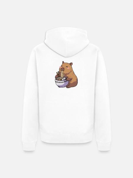 Kawaii Capybara Ramen essen - Unisex Premium Bio Zip Hoodie - Weiß