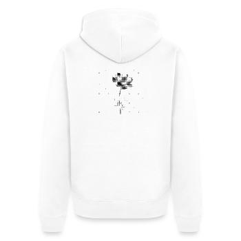Graustufenblüte im Halbton-Bipmap-Effekt - Unisex Premium Bio Zip Hoodie - Weiß - Hinten - Thijin (182cm)