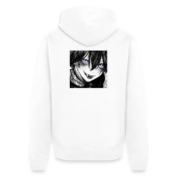 Dunkler Manga-Schrecken mit Blautönen - Unisex Premium Bio Zip Hoodie - Weiß - Hinten - Thijin (182cm)