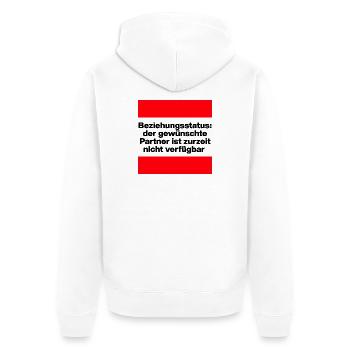PARTNER ZURZEIT NICHT VERFÜGBAR, SINGLE, BEZIEHUNG - Unisex Premium Bio Zip Hoodie - Weiß - Hinten - Thijin (182cm)