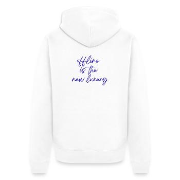 Offline ist der neue Luxus - Unisex Premium Bio Zip Hoodie - Weiß - Hinten - Thijin (182cm)