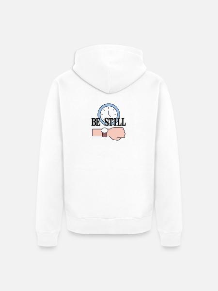 Be Still Clock Achtsamkeitszitat LensDyn - Unisex Premium Bio Zip Hoodie - Weiß