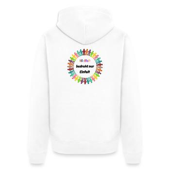 VIELFALT BEDROHT NUR EINFALT, PROTEST, NO AFD - Unisex Premium Bio Zip Hoodie - Weiß - Hinten - Thijin (182cm)
