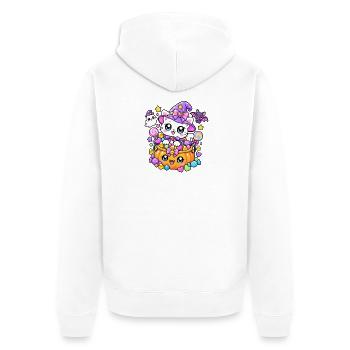 Hexenkatze und Kürbisbonbons - Unisex Premium Bio Zip Hoodie - Weiß - Hinten - Thijin (182cm)