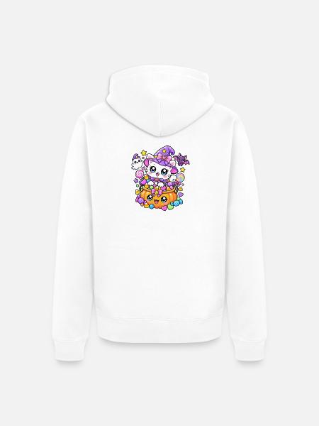Hexenkatze und Kürbisbonbons - Unisex Premium Bio Zip Hoodie - Weiß